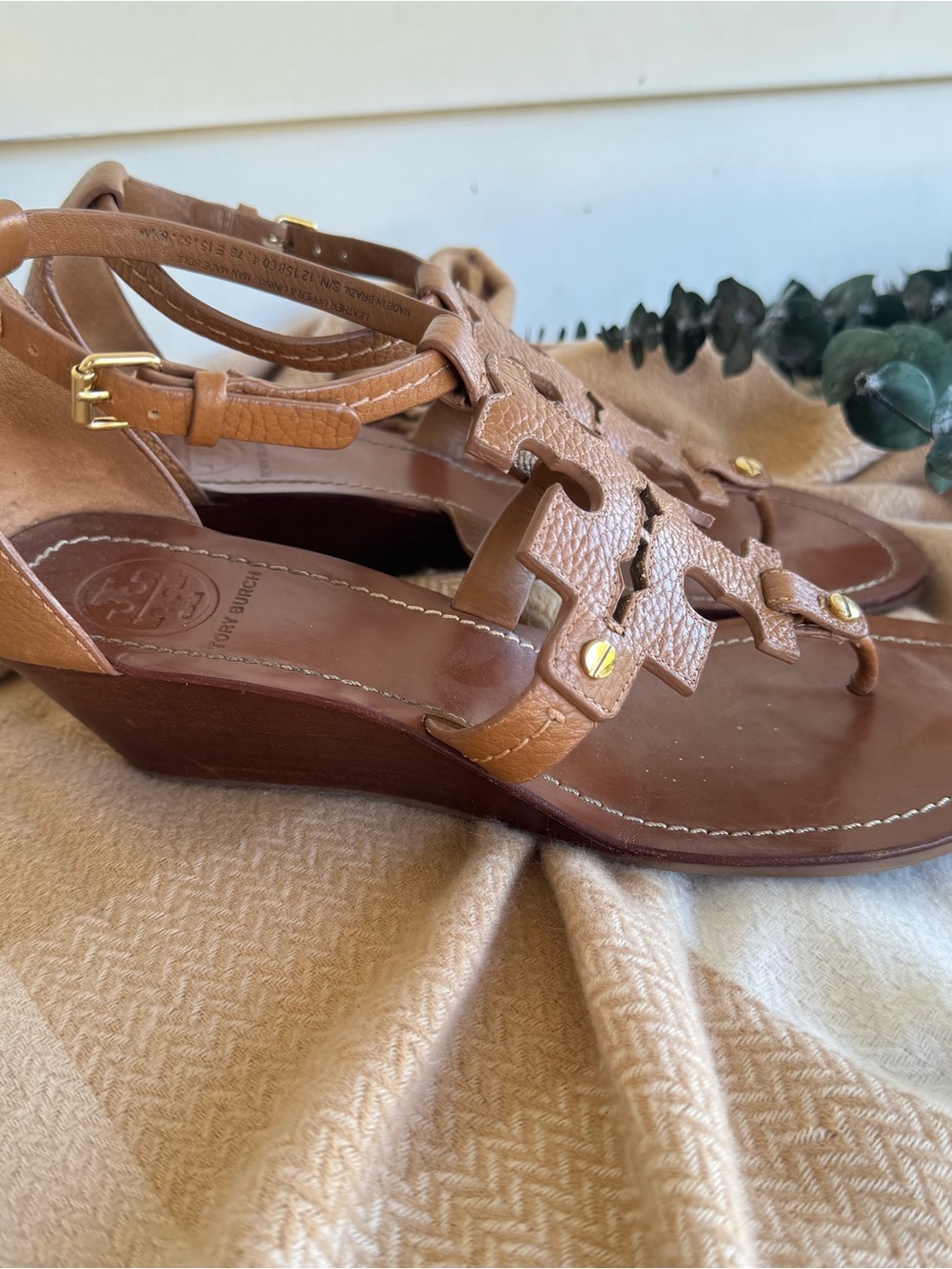 Tory Burch Womens Chandler Wedge Sandals Brown Leather Ankle Strap Size 8.5 M - Picture 4 of 8